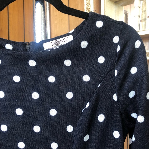 Romy Navy Polka Dot Wiggle Dress - Picture 2 of 4